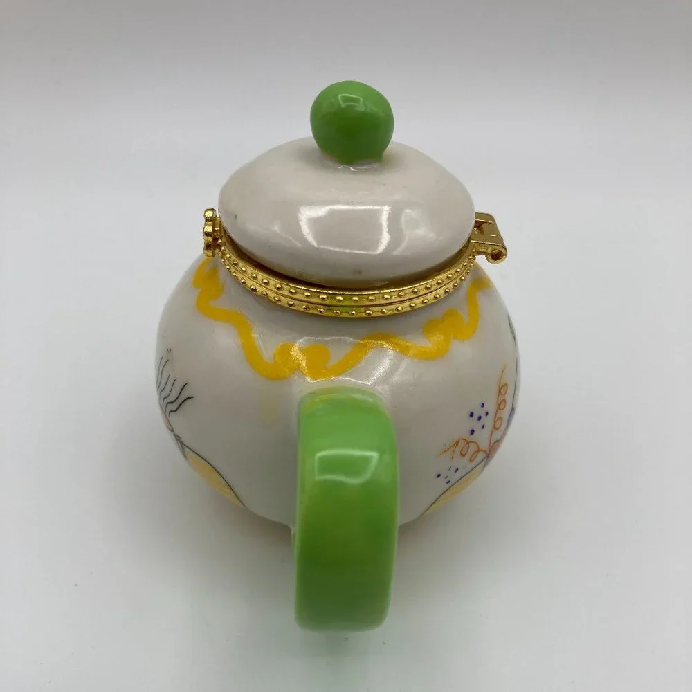 Miniature Porcelain Hinged Teapot Trinket, Pill, Jewelry Holder - Picture 4 of 7